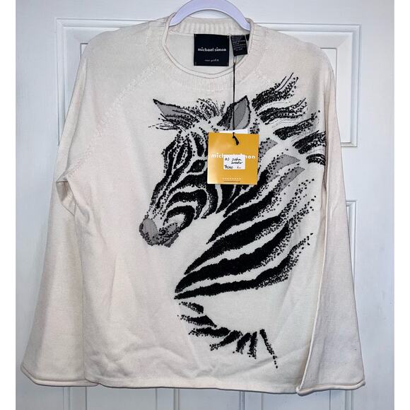 Michael Simon Vintage Zebra Beaded Spun Silk Blend Sweater - Size Large - OG - Picture 2 of 9